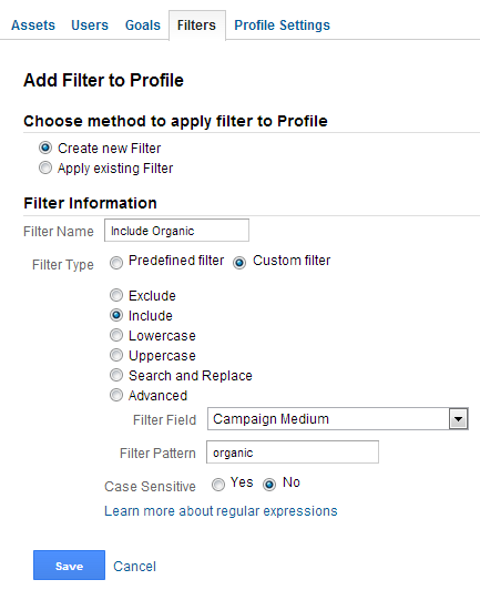 Use the Campaign Medium Filter Field to include only organic visits.
